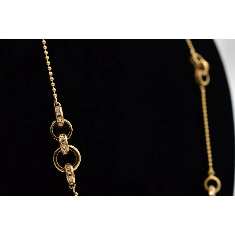 Coach Station Necklace Baguette Crystal Interlocking Logo Ball Chain Gold BinBL